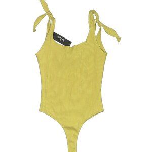 Lulus Chartreuse Medium Sleeveless Bodysuit Scoop Neck Ribbed One-Piece Stretchy